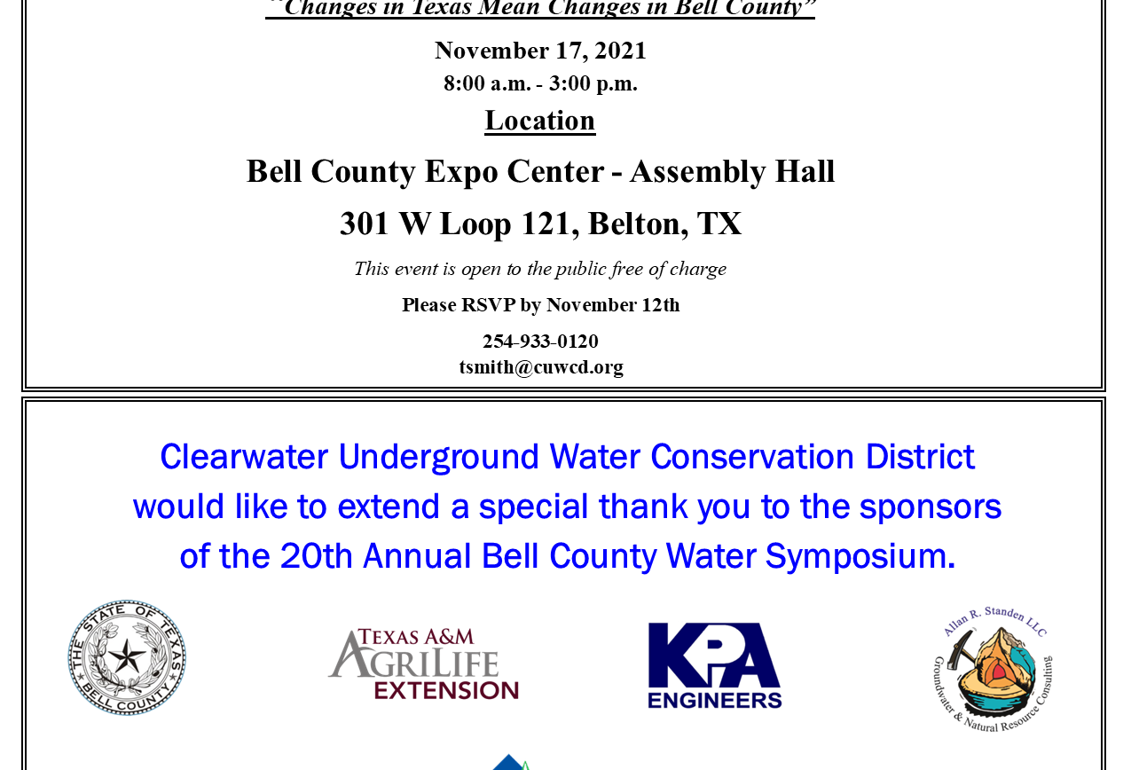 20th Annual Water Symposium to be Held November 17th
