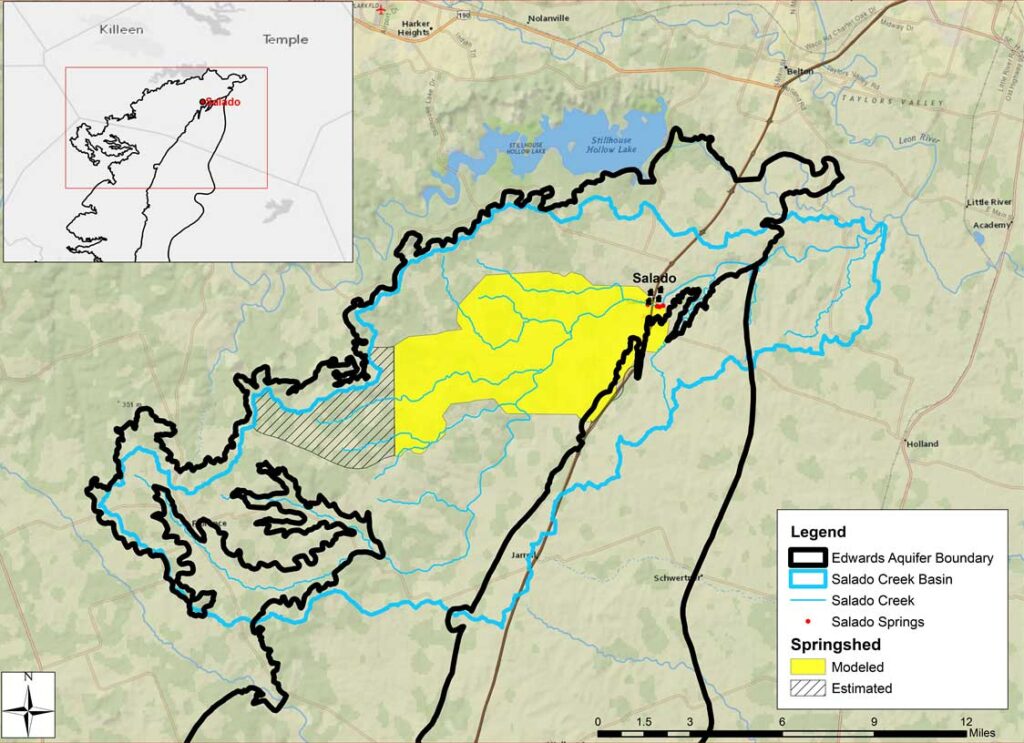 Preliminary springshed drawn from groundwater contours.