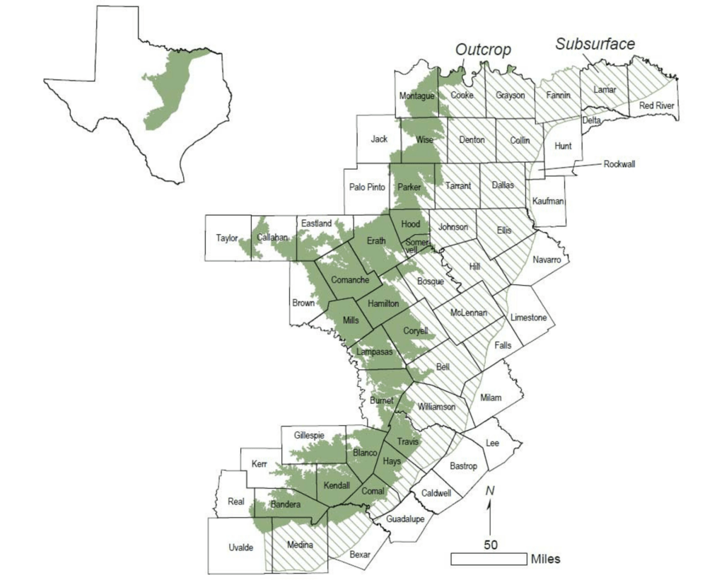 Trinity Aquifer counties map